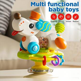 1 Set Multi-Functional Baby Suction Cup Tabletop Toys, Puppy Spinning Puzzle + Detachable Steering Wheel, 0-3 Years Old Cognitive Developmental Toys, Adorable Cartoon Puppy Hand-Eye Coordination Learning Toys, Newborn Gift, Mother & Baby Essential