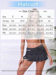Halcurt Women's Low Waisted Ruched Ruffle Swim Skirts With Hipster Bikini Bottoms Tummy Control Swimsuit - Black/Polka Dot 1 - View 7
