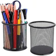 Qualsen 2 Packs Pen Pot, Pen Holder, Black Pencil Pots, Pen Holder For Desk, Mesh Desk Organizer Pen Pot Pencil Holders, Stationery Supplies Pencil Pots For Office, Home, Classroom New Pencil Holder Office Desk Metal Mesh Square Pen Pot Cup Case Container Organiser Durable Pencil Case