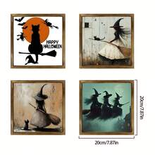 1 PIEZA Decoración de pared de madera de estilo vintage de granja para Halloween - Gato brujo con escoba, murciélago y silueta de calabaza - Decoración de madera natural para interiores/exteriores - Ideas de regalo únicas, para el hogar, la oficina o la cafetería, regalo perfecto para fiestas y vecinos, decoraciones de Halloween