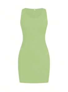 Abbigliamento estivo da donna, Maglietta smanicata minimalista di colore tinta unita, abito estivo aderente, canottiera, abito aderente, abbigliamento da vacanza e spiaggia