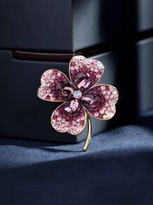 Exquisite 4 Leaf Clover Brooch Pin, Luxury Green High-End Lapel Flower Pin, Elegant Suit Accessory