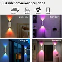 [2-Pack Magnetic LED Lights] 2pcs Dimmable Magnetic LED Motion Sensor Wall Lights, 15 Colors, Warm Amber Glow, USB/Battery Powered, Modern White Design, Suitable For Living Room, Bedroom, Hallway