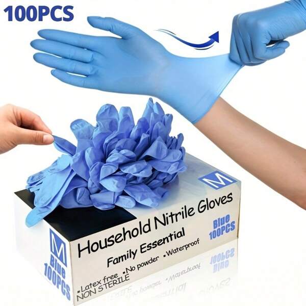 100 guantes desechables de nitrilo azul, guantes de limpieza para el hogar, adecuados para la cocina, el baño, la limpieza, tatuajes, belleza, tintura de cabello, mascotas, salones de belleza, artículos de limpieza, utensilios domésticos.