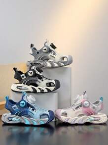Sandalias para niños para exteriores, con suelas resistentes y antideslizantes, estilo deportivo, malla transpirable, diseño de hebilla giratoria, puntera amortiguadora, adecuadas para uso diario y actividades al aire libre, primavera/verano