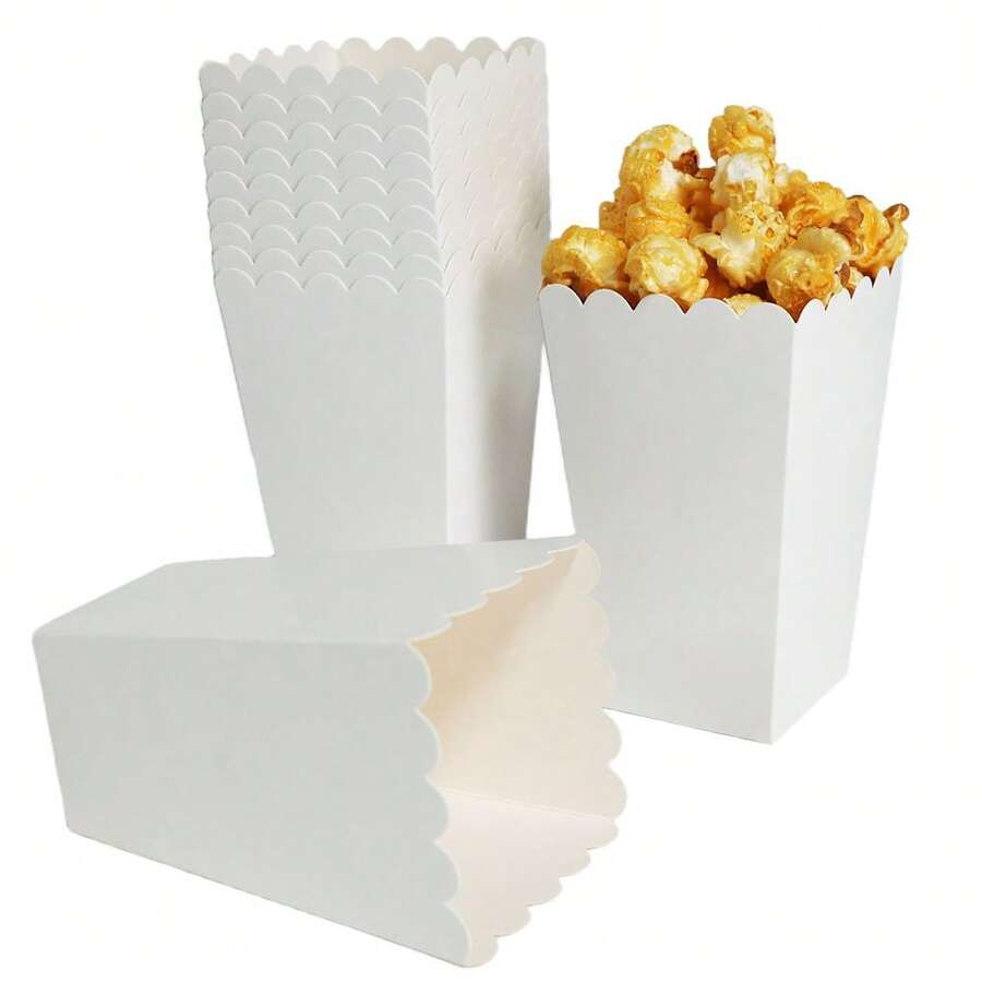 10 件白色爆米花盒、迷你纸质爆米花容器、派对和节日用纸板爆米花架
