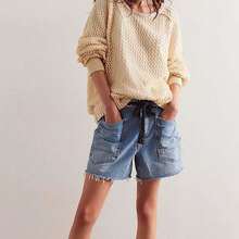 Women's Summer Casual Comfort Drawstring Denim Shorts Suitable For Summer Casual Wear - Màu xanh lam - Xem 3