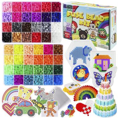 [11/800/2000/4800pcs Rainbow Iron-On Beads Set, 48 Colors Ironing Pearls Pixel Art Handmade DIY Craft, 5mm Fuse Beads Jewelry Making, Suitable For Girls Christmas Or Birthday Gift]