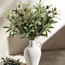 2/3pcs Lifelike Artificial Olive Branches - Realistic Plastic Greenery Stems With 6 Forks, Perfect For Vase Filling & Desktop Accent, Ideal For Home Decor, Room Decor, Garden Decor, Wedding Bouquets And Birthday Gifts