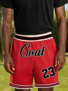 Pantalones cortos de entrenamiento de baloncesto con cordón en la cintura, pantalones cortos de malla con abertura para fanáticos del baloncesto, regalos para hombres - Rojo - Ver 1