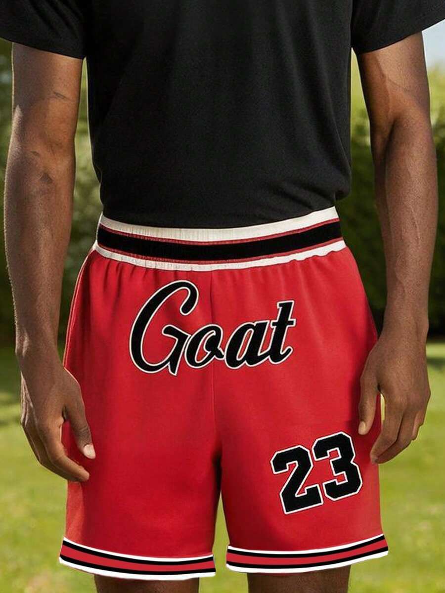 Pantalones cortos de entrenamiento de baloncesto con cordón en la cintura, pantalones cortos de malla con abertura para fanáticos del baloncesto, regalos para hombres - Rojo - Ver 1