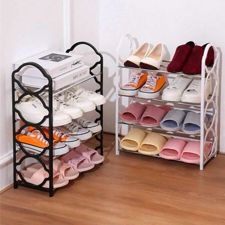 1pc 4-Layer Entryway Furniture Shoe Rack, Multifunctional Simple Storage Rack And Shoe Organizer, Metal Steel Pipe And Plastic Bracket, Space Saving, Easy To Install, Suitable For Corridors, Entrances, Living Rooms, Bedrooms
