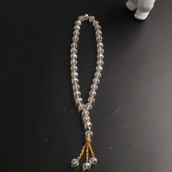 1 pieza Pulsera de cuentas de oración musulmanas de vidrio transparente de 10 mm, color blanco