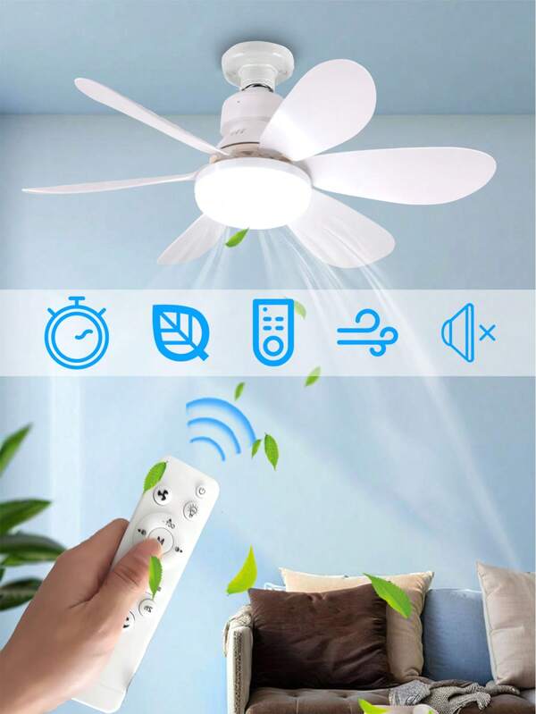 Ventilatoare de tavan cu lumini, E27 40W 20,5 inch ventilator de tavan mic cu temporizare RC, 3 viteze 3 culori (3000-6500K) lumină de tavan LED, lampă ventilator modernă pentru dormitor living