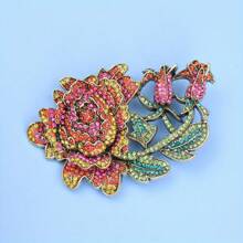 Broche de flor de peônia grande e retrô exagerado, broche de flor resistente, alfinetes de flor