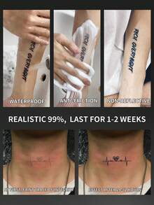 1张逼真临时纹身贴纸，半永久纹身，Y2K心形设计，防水防汗，可持续1-2周，逼真的草药汁液效果，不反光，黑色，男女通用，适用于手臂、胸部、腿部、腹部、腰部、手指、颈部、脊柱等部位，现代人体彩绘 - 黑色 - 查看 4