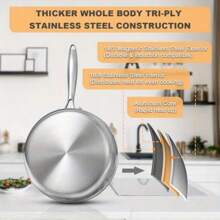 High Quality Three-Layer Stainless Steel Frying Pans, Deep Frying Pans, Uncoated Non Stick Frying Pans, Household Frying Pans, Electromagnetic Cooking Pans, Dishwashers, And Ovens Are Safe, Fast, And Evenly Heated, With Heavy-Duty Detachable Handles