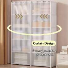 1pc Simple Wardrobe Open Closet Free Standing Garment Rack, Compact Dust-Proof Clothes Organizer With Multiple Shelves, Easy Assembly, Bedroom Storage, Black Independent Wardrobe With Transparent Door And Open Top Shelf, Fashion Black Finish, Sturdy Structure, Clothing Storage Box