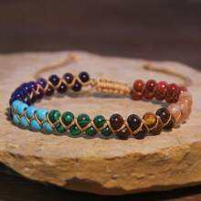 1 pezzo Braccialetto/cavigliera con sette chakra naturali, protezione spirituale, meditazione, yoga, accessorio da donna alla moda, con cristalli naturali intrecciati a mano, regolabile