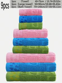 QIBHI 1/2/3/9条装提花心形图案浴巾/面巾，毛圈布材质，舒适贴身，适合情侣、派对、情人节礼物等场合，多种尺寸可选，吸水性强，柔软舒适，可用于家居装饰、美容院、家庭浴室、酒店、运动场所等，是居家必备的毛巾、护肤浴巾。 - 粉色 - 查看 3