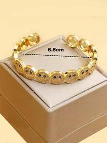 1pc Fully Rhinestone Encrusted Gold-Plated Bracelet, Fashionable Jewelry For Women's Daily Wear - Gold - View 8