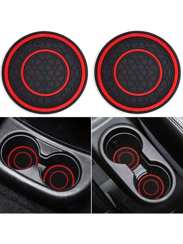 2pcs Premium Anti Slip 2.75 Feet Silicone Central Control Pad - High-Quality Rubber, Dustproof, Red And Black Matching Design - Perfect For Protecting Your Car Interior