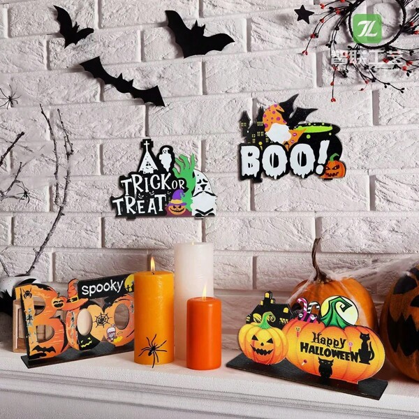 Fall Halloween Table Centerpiece – Pumpkin & Boo Wooden Decor For Home And Party
