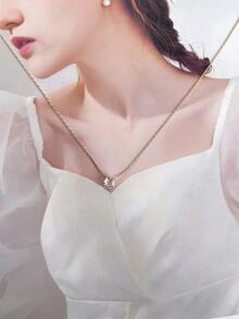 1 件精致闪亮锆石吊坠项链，简约设计珠宝，适合女性日常、约会和场合 - 金黃色 - 查看 4