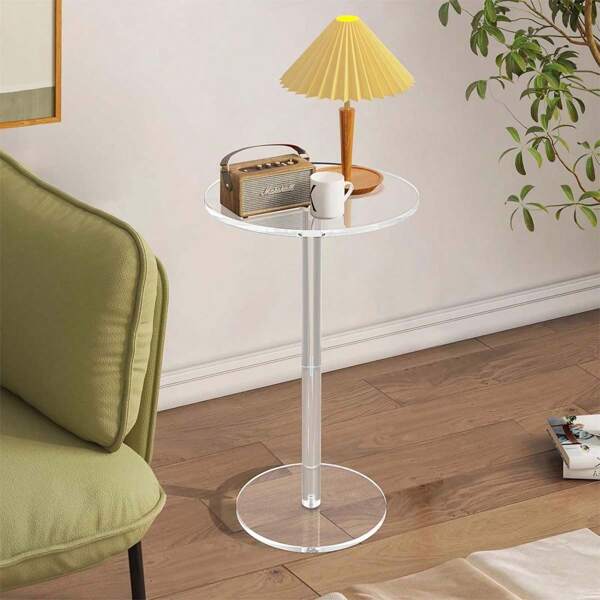 11.8" X 23.6" Acrylic Drink Table, Modern Style Round Acrylic Beverage Side/Coffee Table, Easy Assembly, Transparent/Black/White, Elegant Sofa End Table For Living Room, Bedroom, Balcony, Study