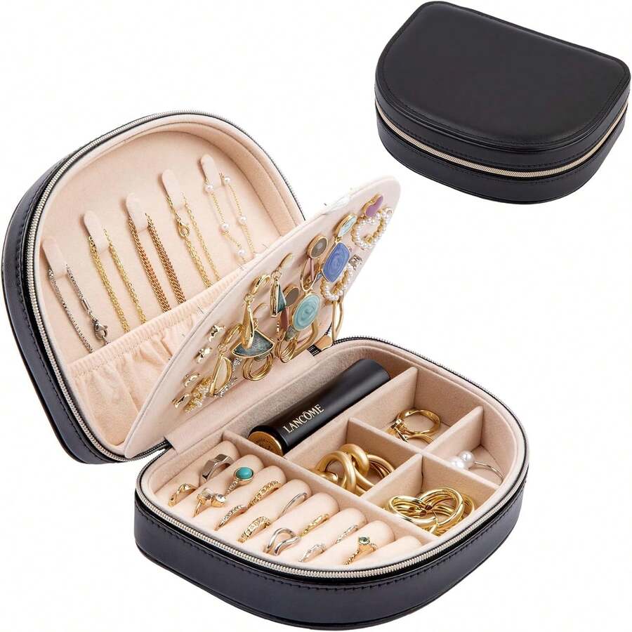 Joyero Portable, Estuche Organizador de Viaje para Joyas Aretes Anillos Collares Guarda Joyería para Mujer Mamá Novia Esposa - Plateado - Ver 1