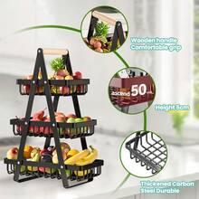 Piorlado 3-Tier Detachable Fruit Basket, High Capacity Countertop Vegetable Racks Fruit Bowl Snacks Storage Stand, Metal Portable Holder For Home Kitchen Office - Black - View 3
