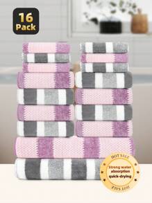 16pcs Towel Set | [6pcs Face Towels + 8pcs Hand Towels + 2pcs Bath Towels] | Fashionable Luxury Mixed Towel Set, Super Soft Coral Fleece Material, Highly Absorbent, Quick Dry, Non-Fading, Skin-Friendly, Unisex, Household, Daily Essential, Suitable For Bathroom, Kitchen, Home, Restroom, Swimming, Travel, Valentine's Day Gift, Etc. Sizes: 11.81x11.81inch/30x30cm, 13.78x29.53inch/35x75cm, 27.56x55.12inch/70x140cm Back To School For Beauty Salon Home Bathroom