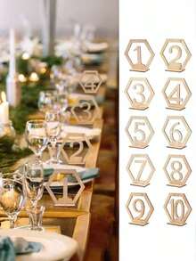 1 Set (10pcs) Wedding Party Decoration Table Number Cards, Wooden Card Holders For Wedding And Birthday Party Table Decor, Wooden Table Number Cards, Cafe And Wedding Table Numbers, Back To School Valentine's Day - Multicolor - View 4