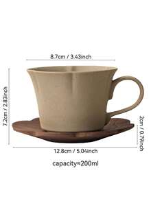 1 pièce Tasse à café en céramique texturée florale de 200 ml avec sous-tasse en bois, tasse à latte de haute qualité, ensemble créatif de tasse et soucoupe à thé, micro-ondes et lave-vaisselle, convient pour la maison, le bureau, le café