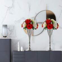6 Pcs Tabletop Metal Wedding Flower Vase, Tall Table Decorative Centerpiece, Artificial Flower Arrangements For Wedding Party Dinner Event Hotel Home Decor Mother's Day Gift Plastic Flowers(Gold And Silver)