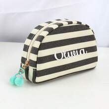 Custom Embroidered Striped Makeup Bag, Personalized Name Cosmetic Pouch With Zipper And Pom-Pom, Colorful Canvas Travel Toiletry Organizer, Cute Gift For Girls, Bridesmaids, Birthday, Holidays, Daily Essentials Bag,Multi-Functional,Ornamental,Letter,Stylish,Modern,Colorful,Cute,Adorable,Casual,Custom,Personalised,Unique,Customized,Ideal Gifts For Him,Ideal Gifts For Her, Son, Daughter,Christmas Gift