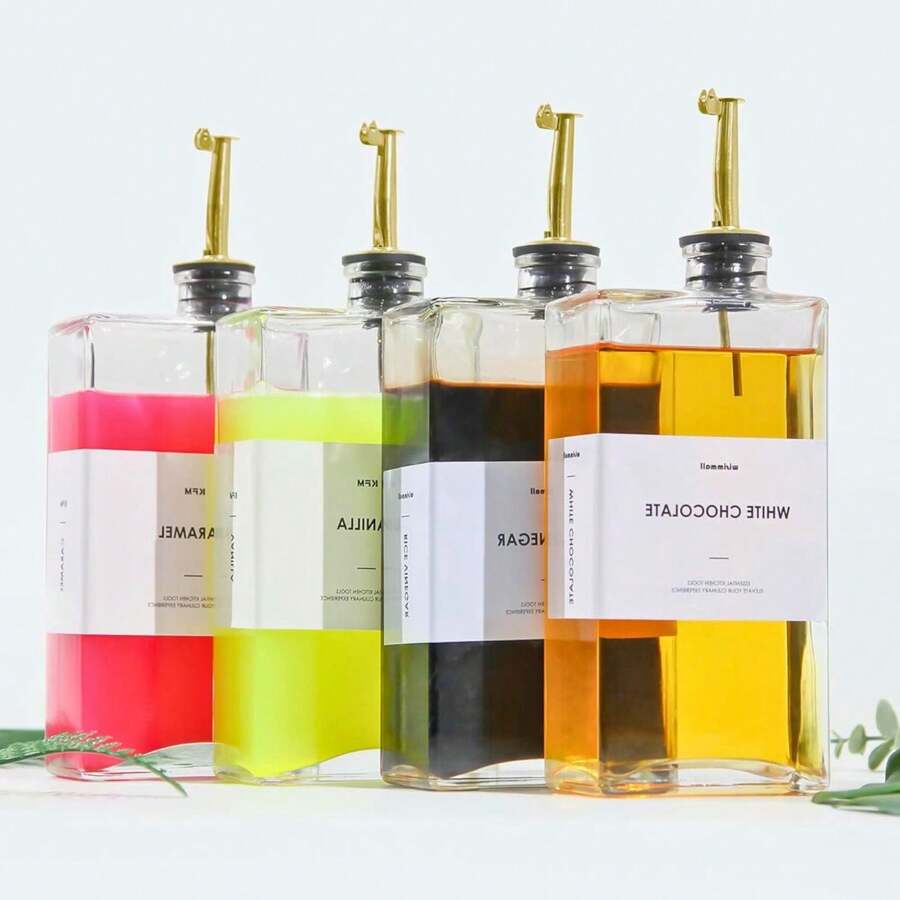Premium Kitchen Oil And Vinegar Dispenser Set - 4 Piece Gold Finished Bottles With Elegant Book Design, Includes Soy Sauce Dispenser, Durable Leakproof Construction With Smooth Pour Spouts, Ideal For Cooking And Dining Table Use - 金色 - 查看 1