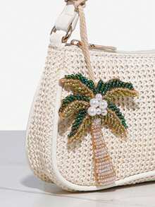 Novachic，简约编织风格，海洋动物装饰吊坠配串珠链，夏季包包，海滨度假风格，女士拉链单肩包，腋下包，流浪包，适合日常和度假使用 - 米色 - 查看 3