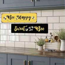 Señal de madera inspiradora de 40.64cm x 10.16cm con el mensaje "Abeja Feliz", arte de pared motivacional con un mensaje positivo para la decoración del hogar, cocina de estilo granja, sala de estar, baño, oficina, cafetería, regalo alentador, arte colgante de pared