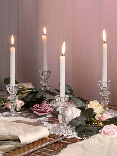 1 件优雅玻璃烛台，透明锥形水晶烛台，装饰烛台适用于婚礼、万圣节、派对、圣诞节餐桌装饰、美学房间装饰