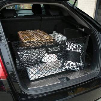 1 pezzo Rete universale per bagagliaio dell'auto, rete elastica per pianale del camion, tasche a rete cargo ad alta elasticità, tasche a rete per riporre vari oggetti nell'auto, rete fissaggio bagagli in piedi. Adatto per viaggiare in auto, fissaggio del carico