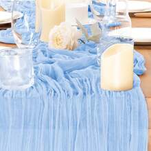 1/5pcs Blue Cheese Cloth Table Runner 35*118 Inch Country Style Cheesecloth Table Runner, Suitable For Wedding, Bridal Shower, Birthday Party, Halloween, Thanksgiving, Christmas Dining Table Decor - Multicolor - View 8