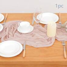 1/5pcs Blue Cheese Cloth Table Runner 35*118 Inch Country Style Cheesecloth Table Runner, Suitable For Wedding, Bridal Shower, Birthday Party, Halloween, Thanksgiving, Christmas Dining Table Decor - Multicolor - View 9