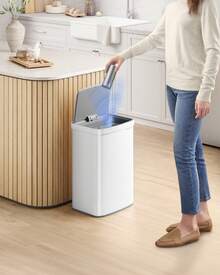 SONGMICS 13-Gallon Motion Sensor Trash Can, Stainless Steel, Carbon Filters, Soft Close - Bạc - Xem 3