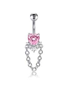 1 Peça Argola para Umbigo Descaída Rosa, Y2K, Joia de Piercing de Umbigo Fofa com Asa, Coração, Borboleta e CZ, 14G, para Mulheres