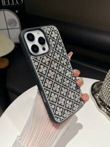 1pc Black Rhombus Studded Phone Case, Oil Painting Texture Anti-Drop Bling Phone Cover Suitable For IPhone 16 Pro Max/13/14 Pro/15 Plus