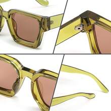 FEISEDY  cuadradas retro de los 90 para mujer Hombre Lentes de sol rectangulares de moda con protección UV400 B2385 - 003 Verde Transparente | Lente Té - Ver 6