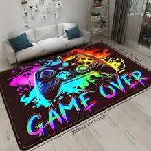 1PC Vibrant Gamer-Themed Area Mat - Colorful Game Controller & "GAME OVER" Design, Non-Slip Polyester, Easy To Clean, Durable For High-Traffic Areas Like Bedrooms, Offices, And Entrances, Gaming Room Decorations Back To School