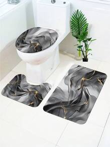 1pc Modern Home Decor Ink Painting Pattern Bathroom Toilet Mat Set, Anti-Slip Thick Soft Carpet Bathroom Mat Room Decor Bathroom Accessories Back To School