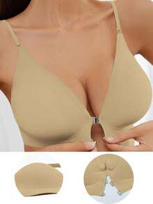 3pcs/Set Women Spaghetti Strap Underwire Bra With Front Closure, Cross Back Design And Seamless For Cleavage And Support, Large Bust